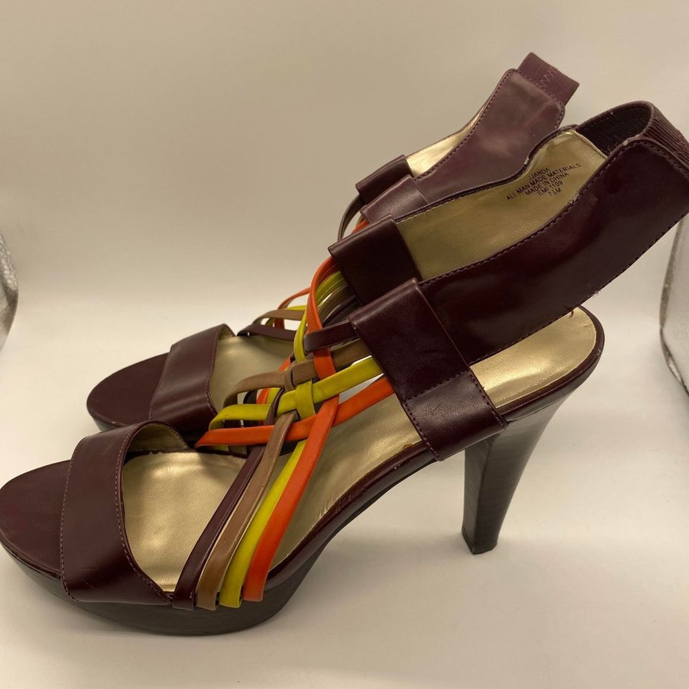 EUC Nine & Co Womens Multi-color Strappy Slip-On Heels Size 7.5 M